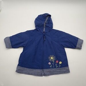 Carter's Jacket Girls 9-12 Months Blue Hooded Floral Lined Rain Coat Spring